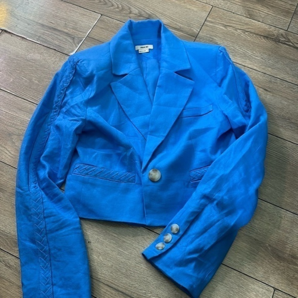 Jason Wu Linen Cropped Blazer Blue Size Small
